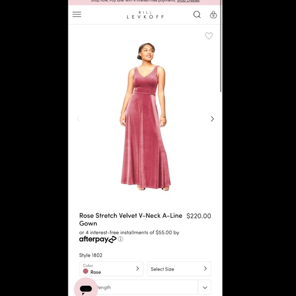 Bridesmaid Bill Levkoff Rose Stretch Velvet V-Neck, A-Line Gown - Picture 1 of 11